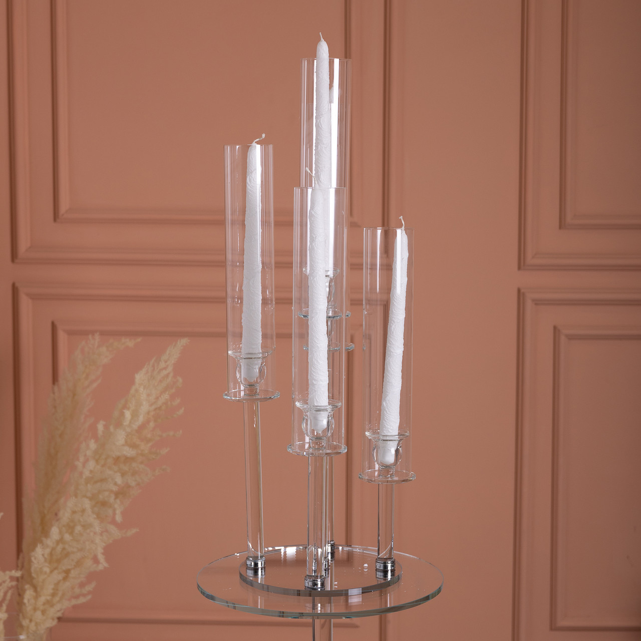 Підсвічник скляний на 5 свічок 20×72.5 см підсвічник декоративний прозорий на ніжці HP-4-64 - Зображення 2