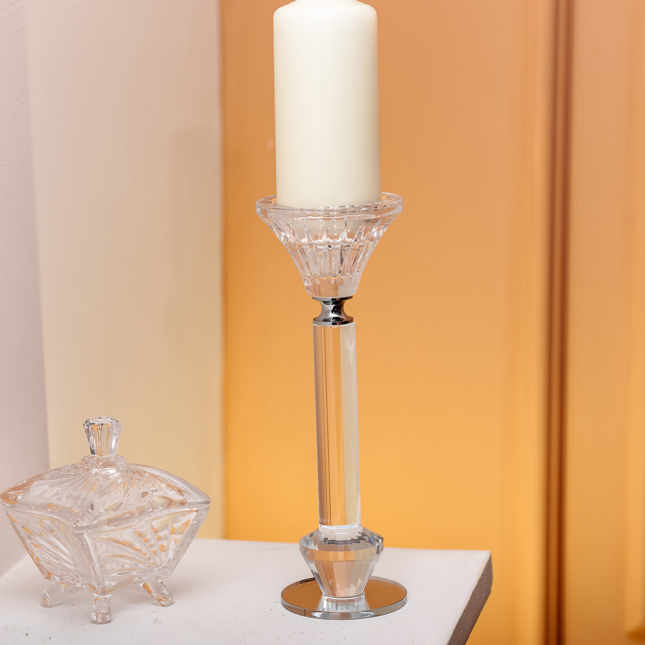 Підсвічник скляний на ніжці  6×19.5 см прозорий декоративний підсвічник на стіл HP-4-11M - Зображення 3