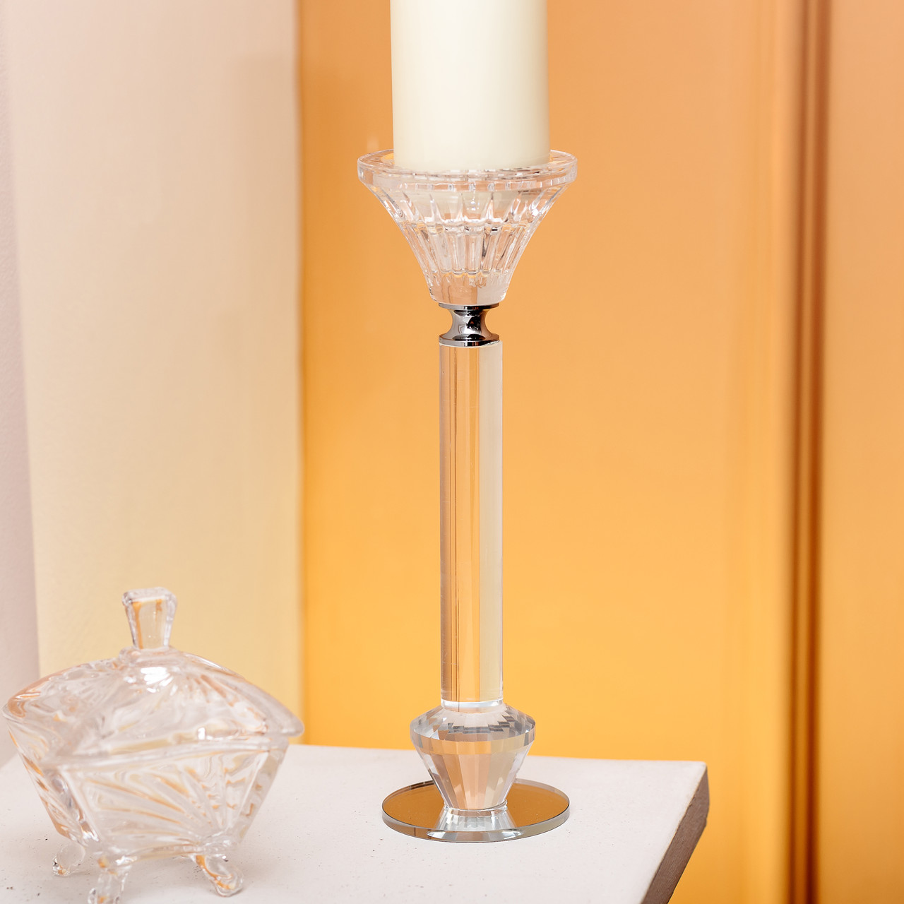 Підсвічник скляний на ніжці  6×21.3 см прозорий декоративний підсвічник на стіл HP-4-12L - Зображення 3