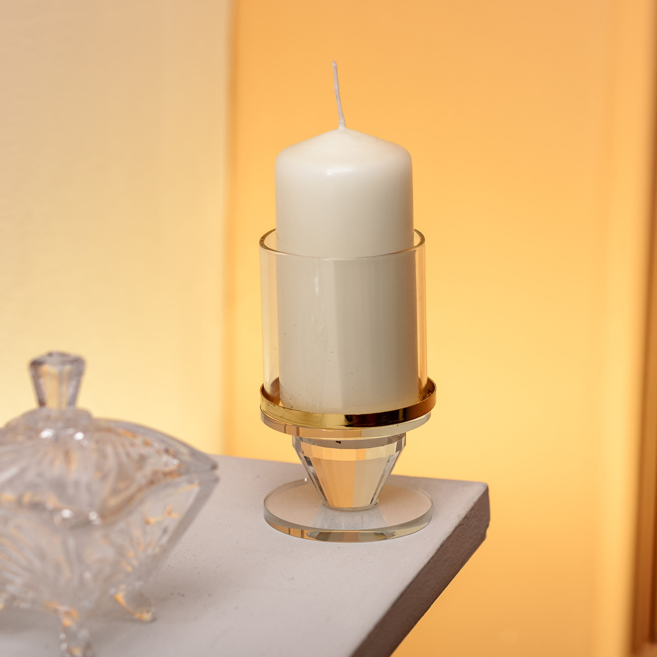 Підсвічник скляний на ніжці з золотою окантовкою 6×10 см підсвічник келих декоративний прозорий HP-4-32S - Зображення 2