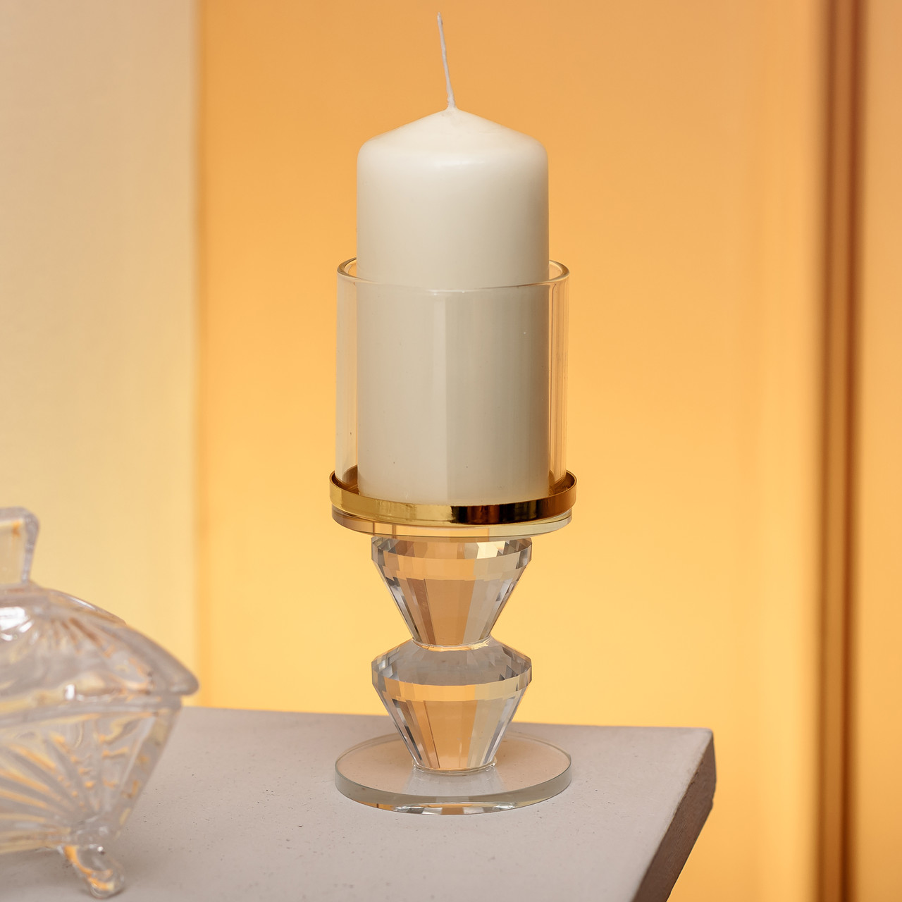 Підсвічник скляний на ніжці із золотою окантовкою 6×13.3 см підсвічник келих декоративний прозорий HP-4-33M - Зображення 2