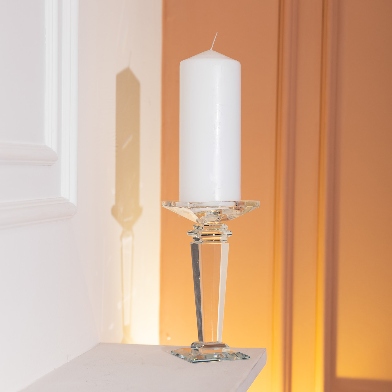 Підсвічник скляний на високій ніжці 9.5×9.5×20 см декоративний прозорий HP-4-52S - Зображення 4