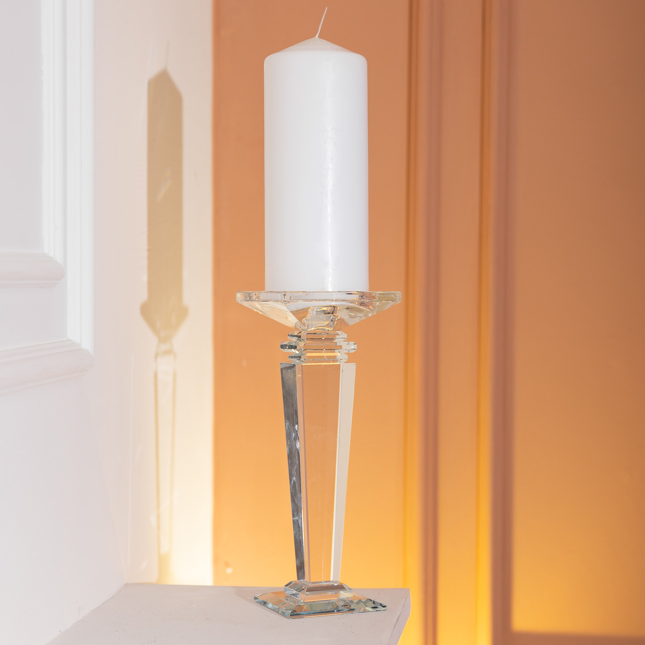 Підсвічник скляний на високій ніжці 9.5×9.5×24 см декоративний прозорий HP-4-54L - Зображення 5