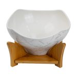 Салатниця га бамбуковій підставці з виделкою і ложкою 22*22*14 см Білий HP1228 - Зображення 6