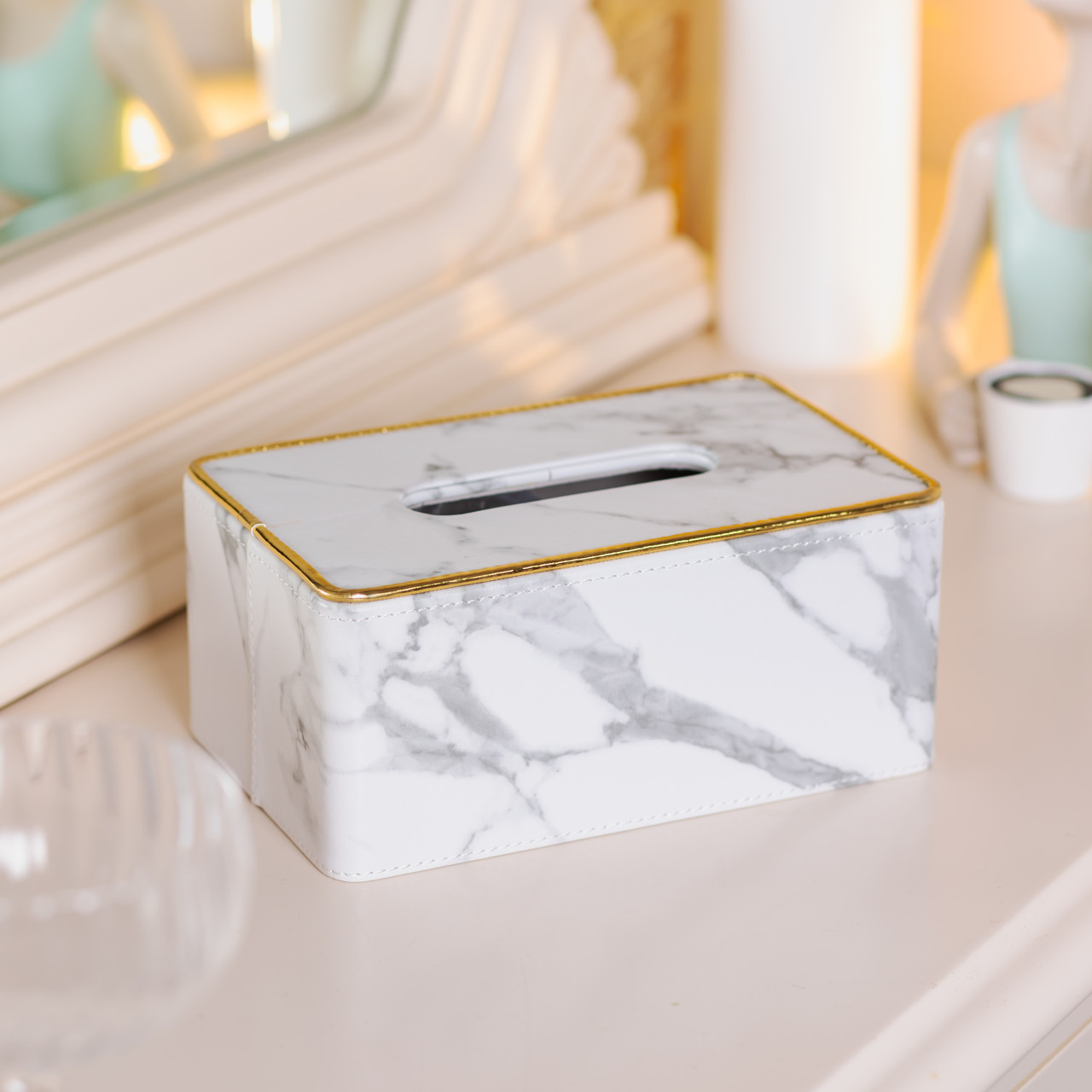 Серветниця з еко шкіри 21.5х13х9 см для кафе і ресторанів Білий мармур HP-3-202 - Зображення 6