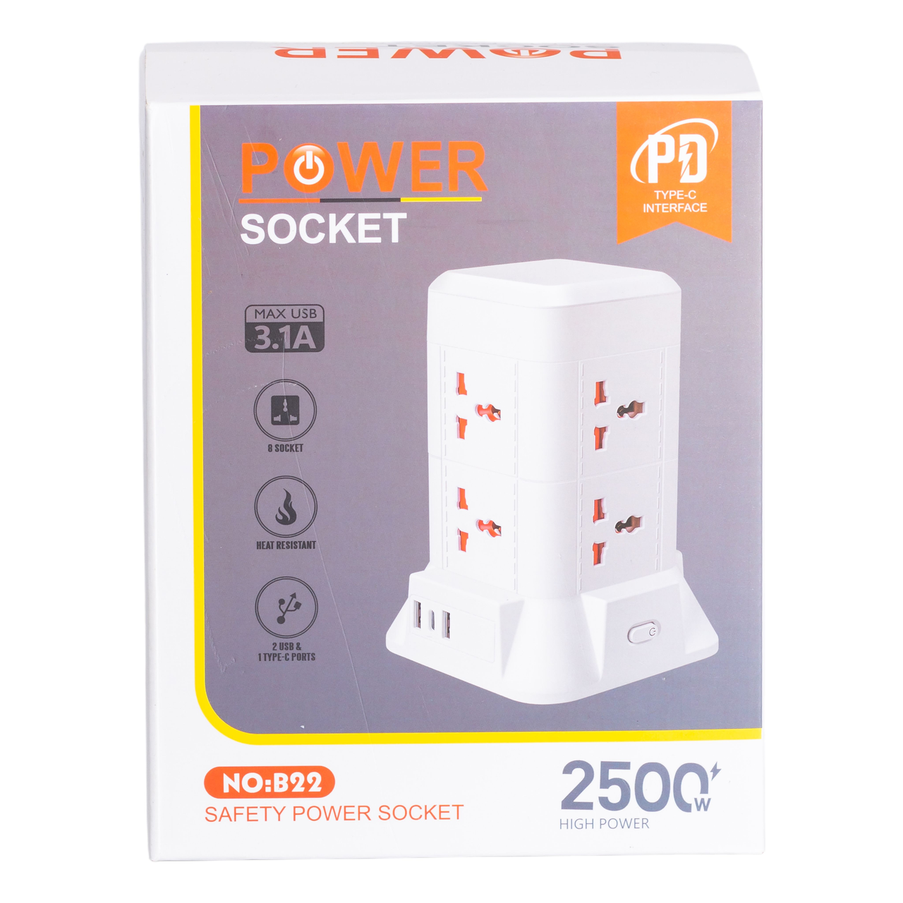 Мережевий фільтр подовжувач 2.8 м з лампою на 6 універсальних розеток з 2 USB, 1 Type-C, бездротова зарядка HP-5-1 - Зображення 9