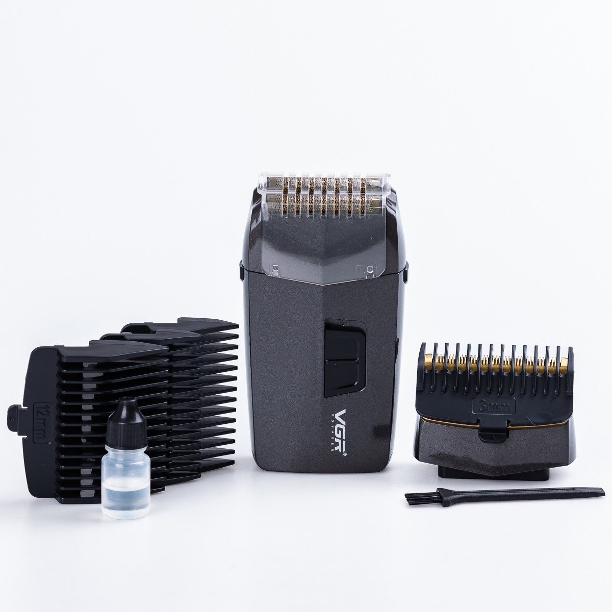 sheyver_trimmer_dlya_borody_i_usov_professionalnyy_besprovodnoy_s_4_nasadkami Шейвер-тример VGR зі знімними насадками, сірий V-086 - Зображення 1