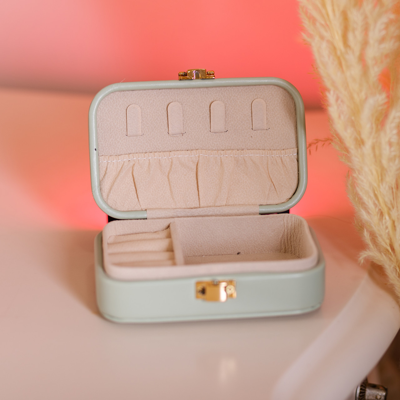 Скринька для прикрас з еко шкіри 12×7.5×4 см із застібкою органайзер для ювелірних виробів HP-5-34GR - Зображення 5