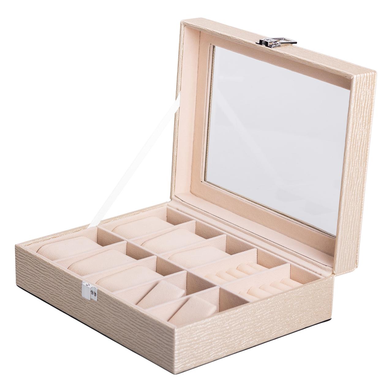 Скринька для прикрас з еко шкіри 25.5×20×7.5 см органайзер для ювелірних виробів HP-5-6GOLD - Зображення 1