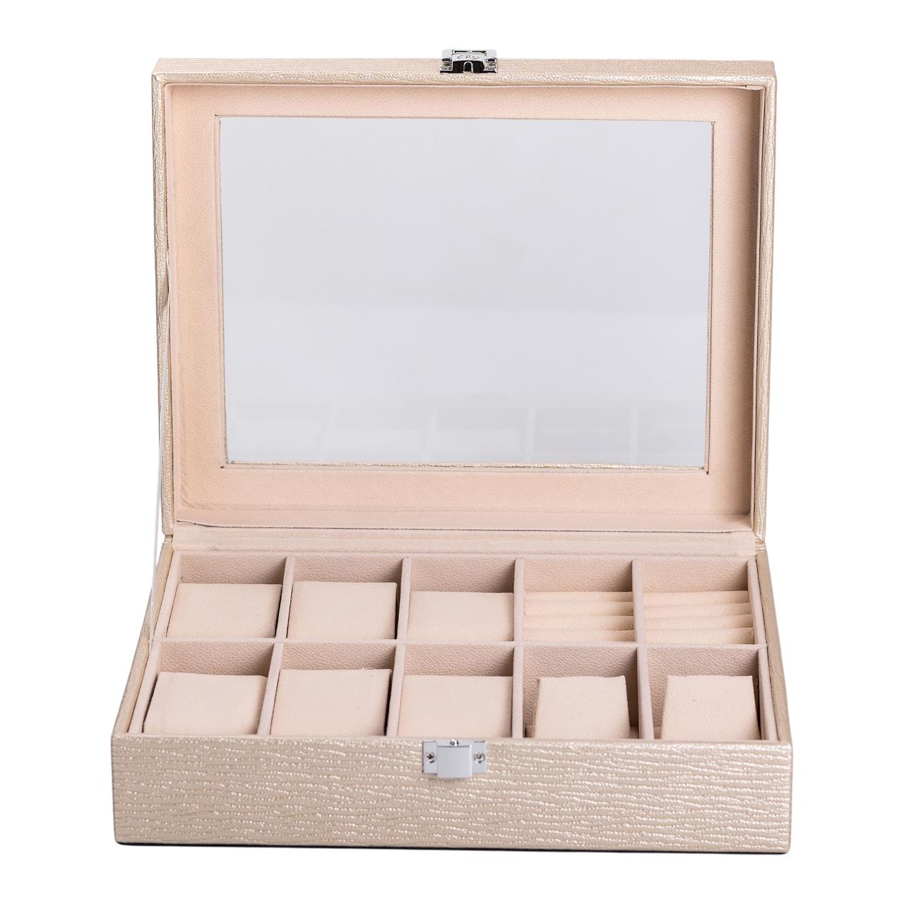 Скринька для прикрас з еко шкіри 25.5×20×7.5 см органайзер для ювелірних виробів HP-5-6GOLD - Зображення 3