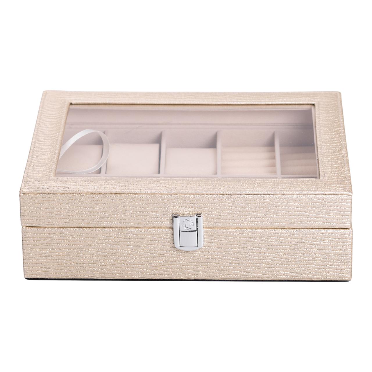 Скринька для прикрас з еко шкіри 25.5×20×7.5 см органайзер для ювелірних виробів HP-5-6GOLD - Зображення 6