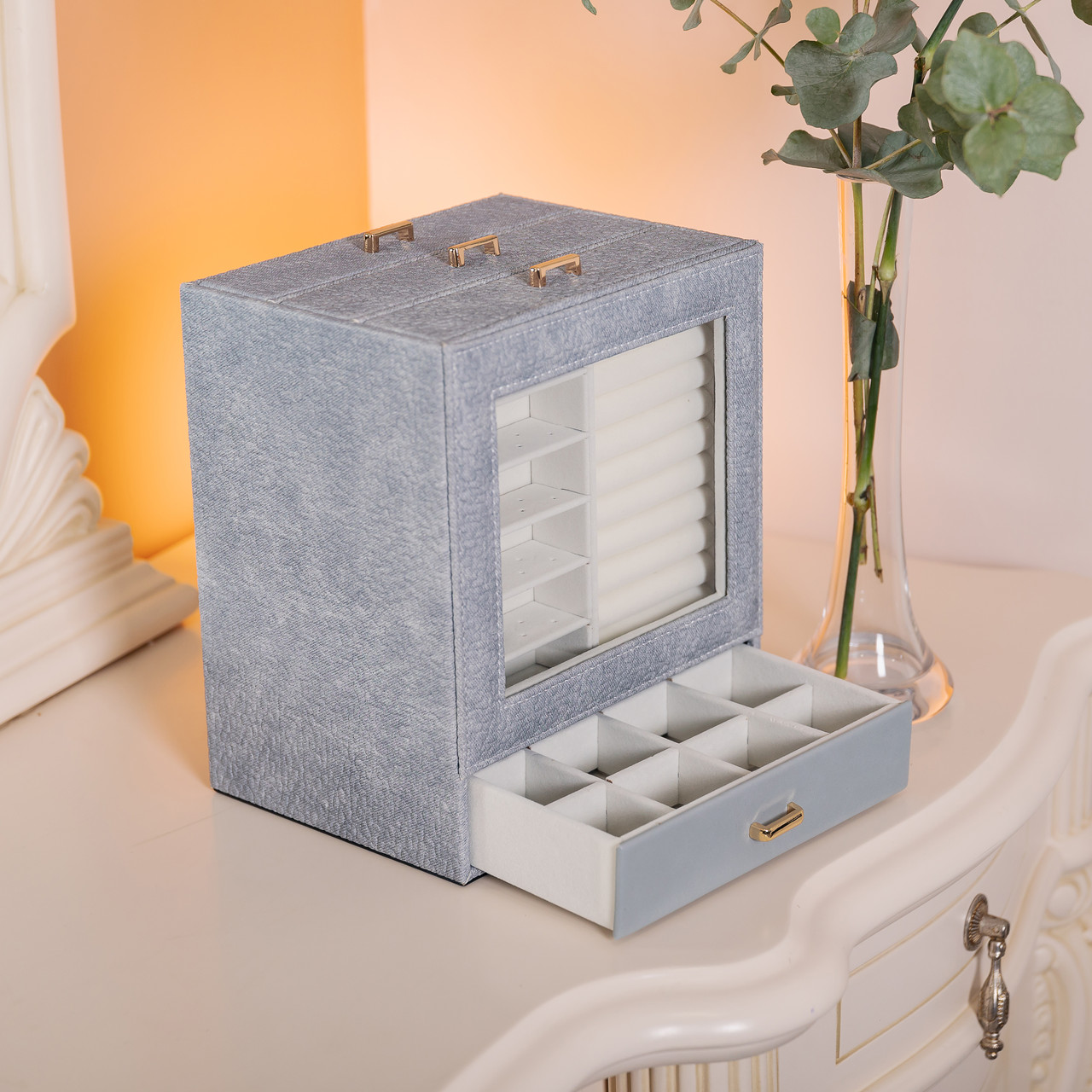 Скринька для прикрас з еко шкіри 3 яруси органайзер для ювелірних виробів HP-5-16G - Зображення 8