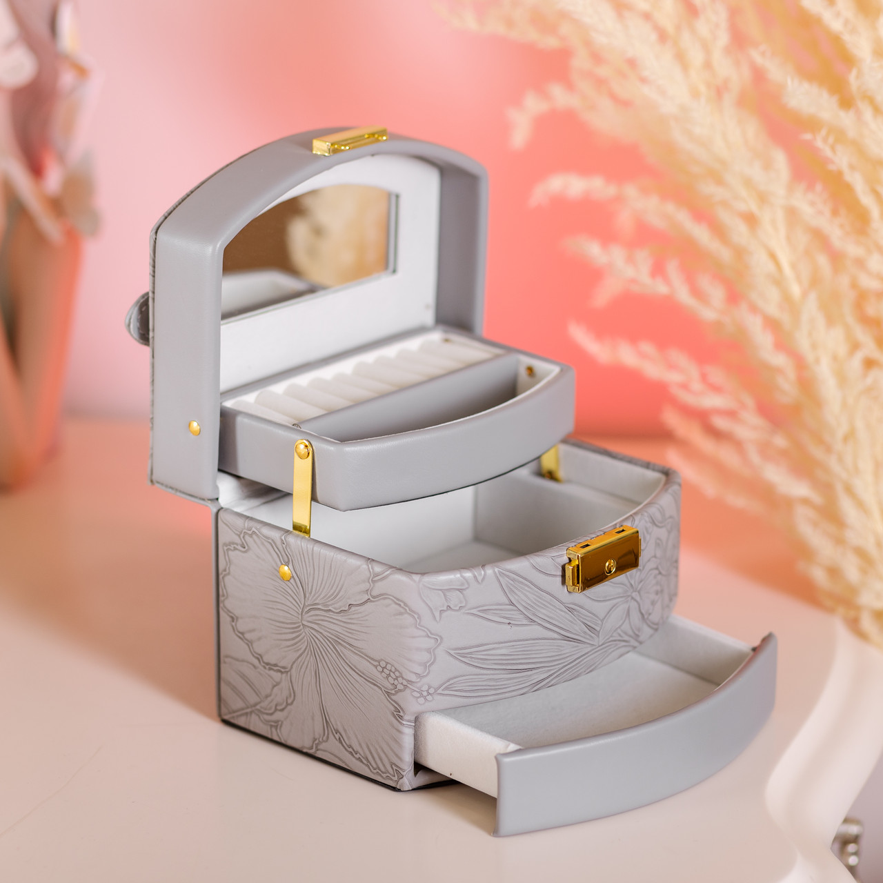 Скринька для прикрас з еко шкіри 3 яруси із замком органайзер для ювелірних виробів HP-5-23G - Зображення 7