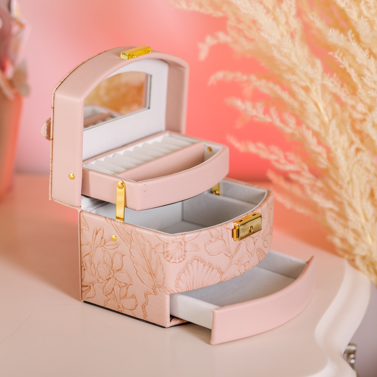 Скринька для прикрас з еко шкіри 3 яруси із замком органайзер для ювелірних виробів HP-5-23P - Зображення 7