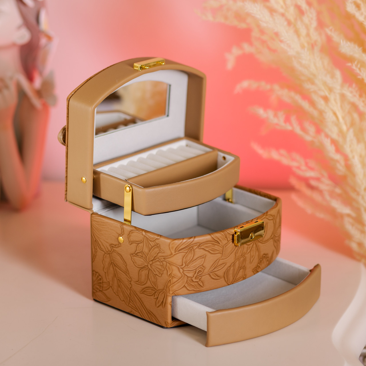 Скринька для прикрас з еко шкіри 3 яруси із замком органайзер для ювелірних виробів HP-5-23BR - Зображення 8