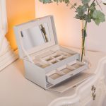 Скринька для прикрас з еко шкіри 3 яруси з дзеркалом органайзер для ювелірних виробів HP-5-17G - Зображення 7