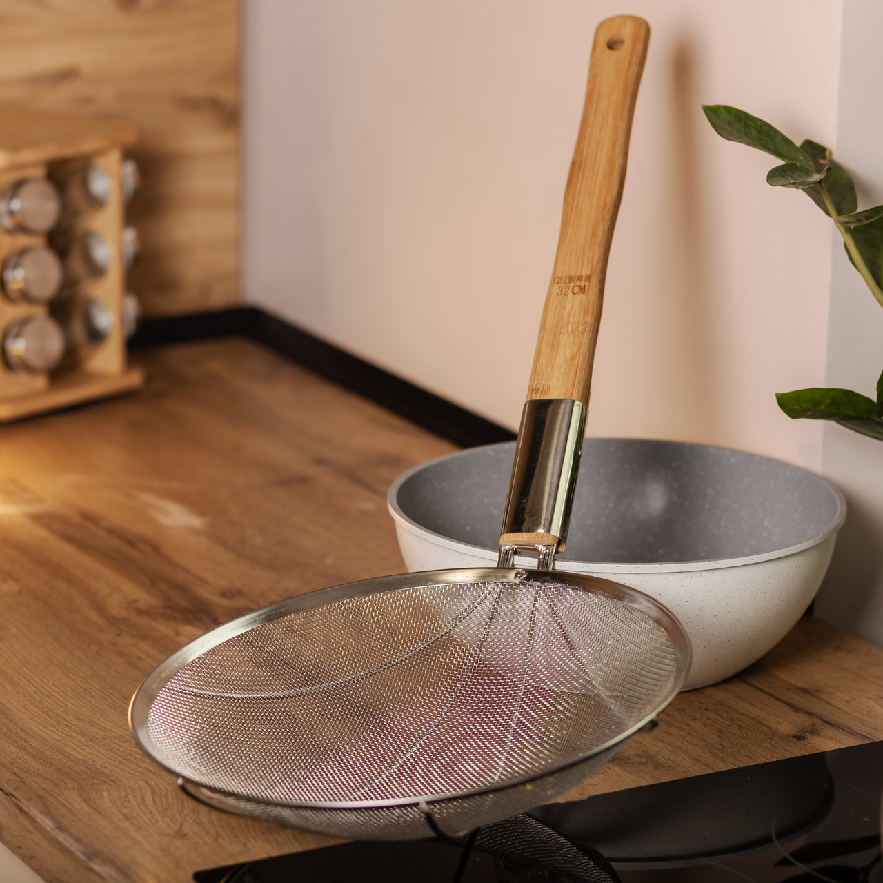 Шумівка "павук" з дерев'яною ручкою Ø 32 см для фритюру та вока HP-19-19-32CM - Зображення 7