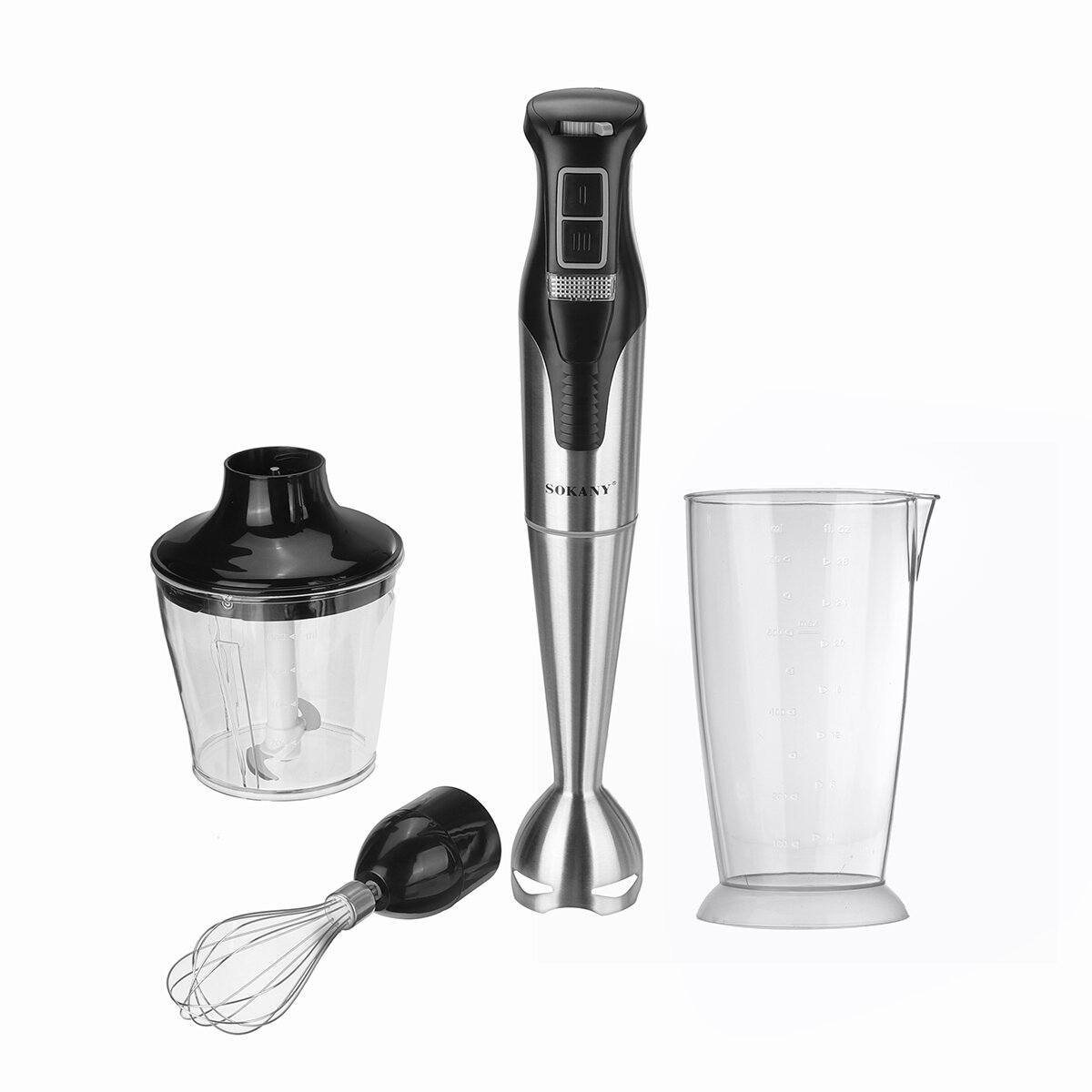 sk-758-4-handheldmixer-1200x1200-1 Блендер ручний занурювальний з нержавіючої сталі Sokany універсальний 4 в 1 металевий 1000 Вт смузі мейкер потужний SK-758-4 - Зображення 1