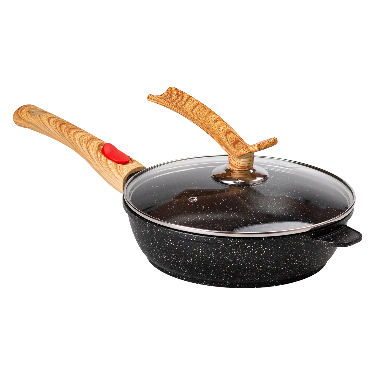 skovoroda_alyuminievaya_2_4_litra_glubokaya_so_steklyannoy_kryshkoy_i_semnoy_ruchkoy_24_sm_chernaya_mgc-1 Алюмінієва глибока сковорода (2,4 л) зі скляною кришкою Ø 24 см Black MGC HP-4-463B - Зображення 1