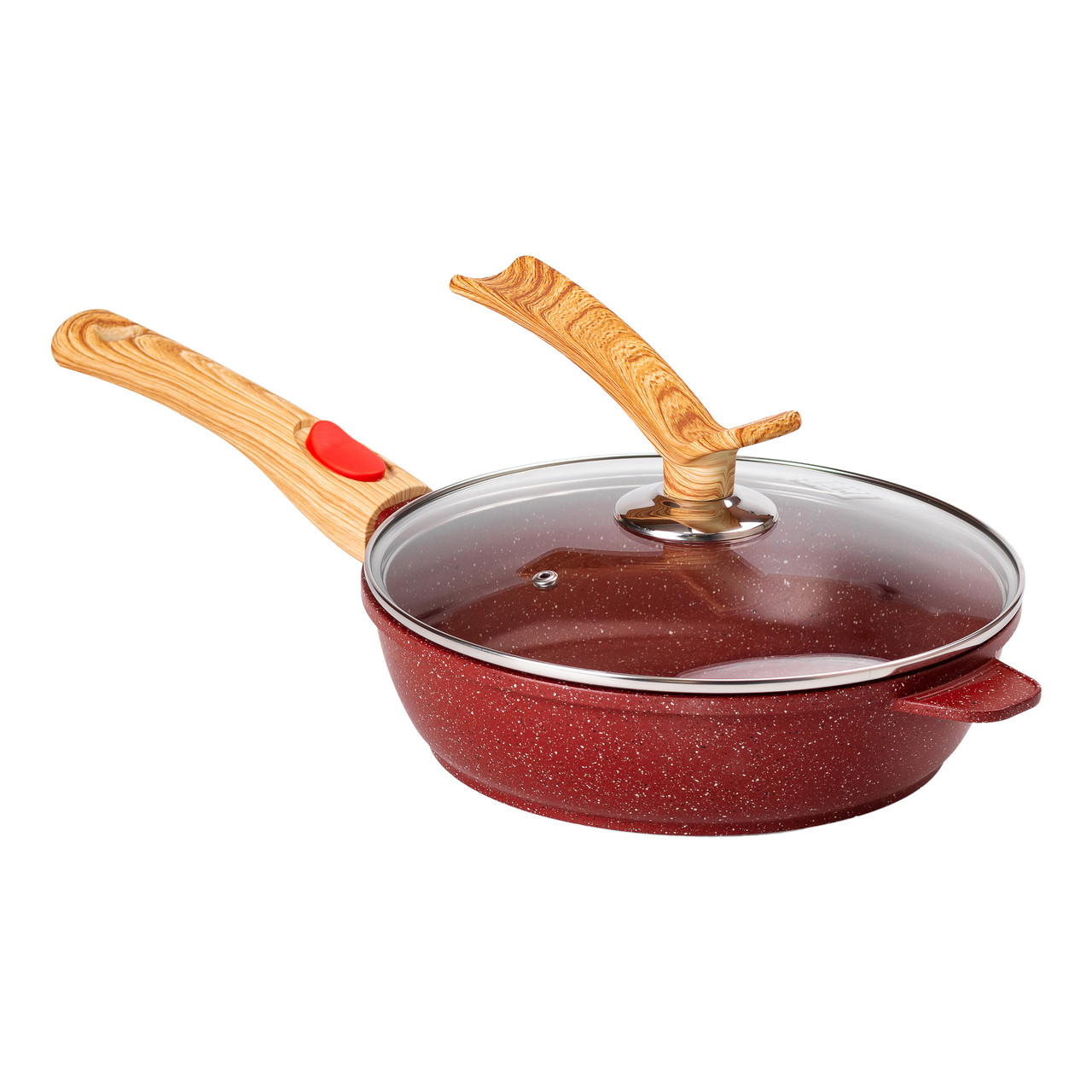 skovoroda_alyuminievaya_2_4_litra_glubokaya_so_steklyannoy_kryshkoy_i_semnoy_ruchkoy_24_sm_krasnaya_mgc Алюмінієва глибока сковорода (2,4 л) зі скляною кришкою Ø 24 см Червоний MGC HP-4-463R - Зображення 1