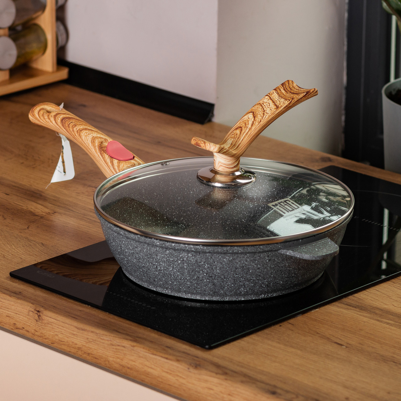 Алюмінієва глибока сковорода (2,4 л) зі скляною кришкою Ø 24 см сіра MGC HP-4-463G - Зображення 6