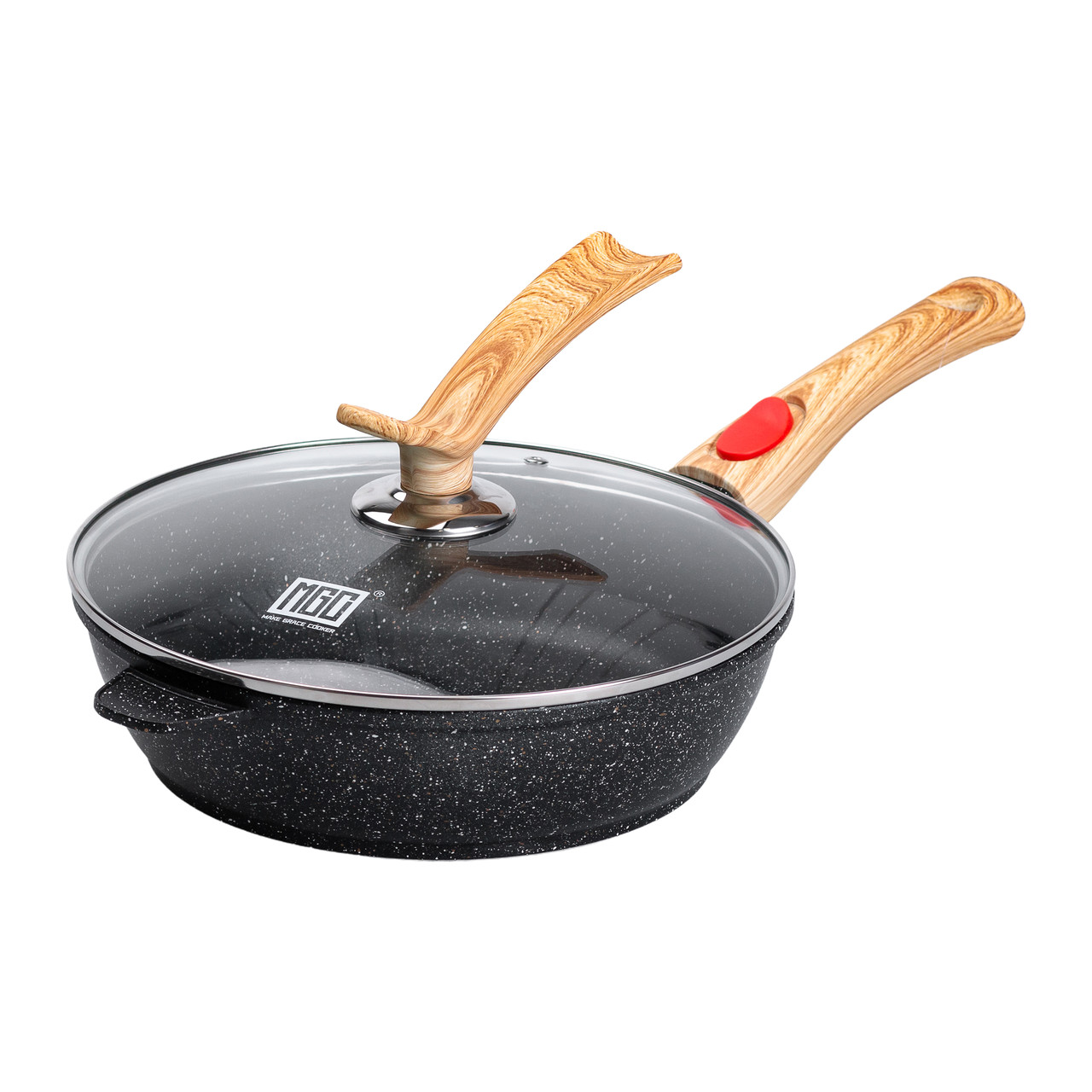 Алюмінієва глибока сковорода (2,8 л) зі скляною кришкою Ø 26 см Чорний MGC HP-4-464B - Зображення 1