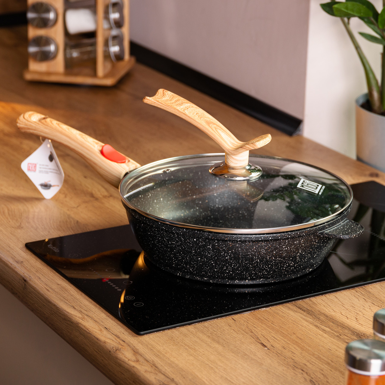 Алюмінієва глибока сковорода (2,8 л) зі скляною кришкою Ø 26 см Чорний MGC HP-4-464B - Зображення 6