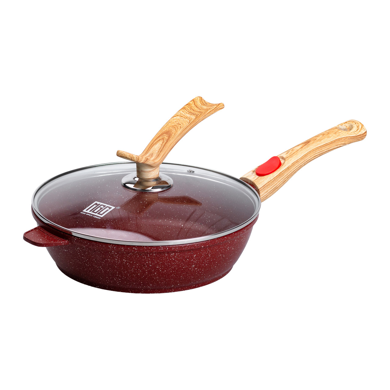 skovoroda_alyuminievaya_2_8_litra_glubokaya_so_steklyannoy_kryshkoy_i_semnoy_ruchkoy_26_sm_krasnaya_mgc-1 Алюмінієва глибока сковорода (2,8 л) зі скляною кришкою Ø 26 см Червоний MGC HP-4-464R - Зображення 1