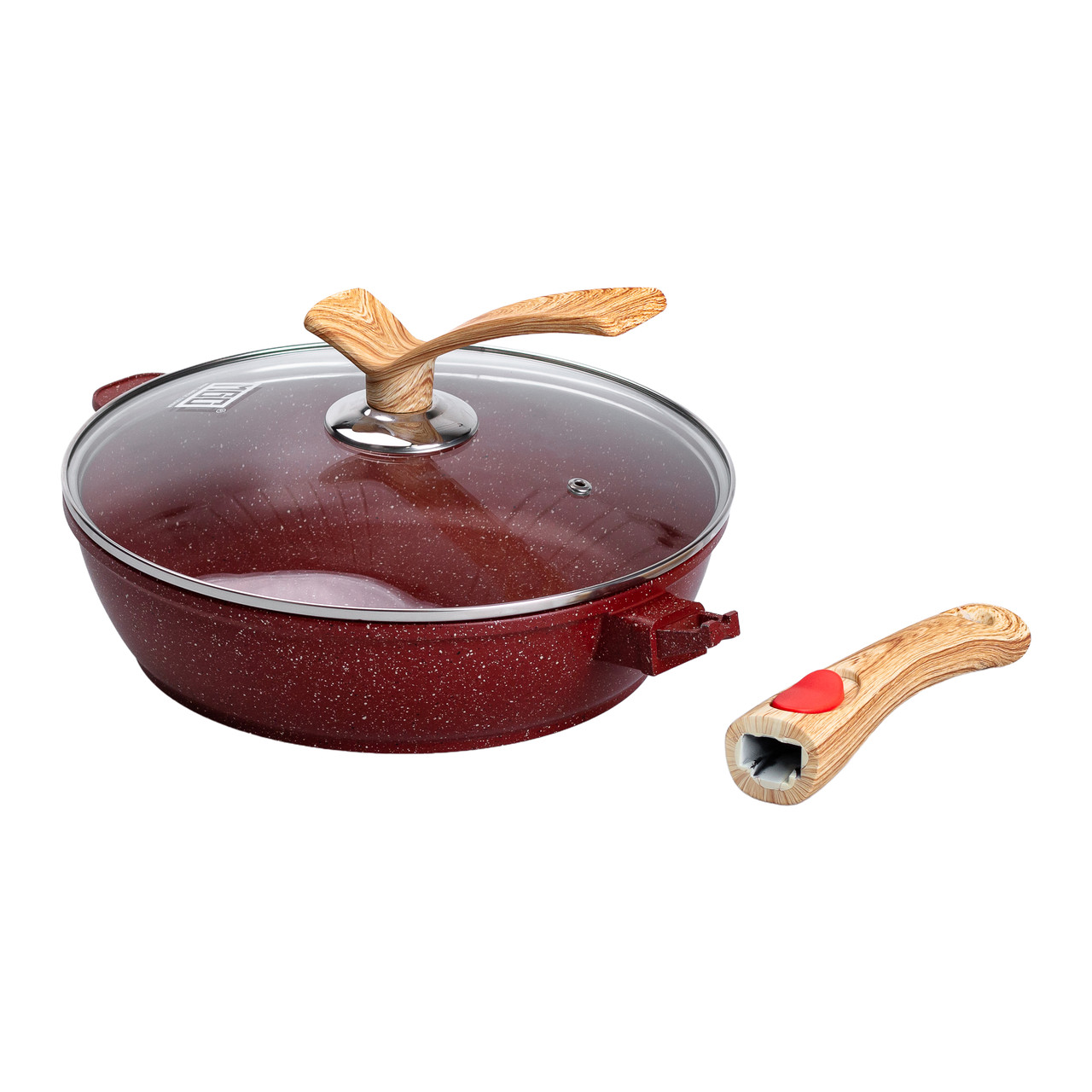 Алюмінієва глибока сковорода (2,8 л) зі скляною кришкою Ø 26 см Червоний MGC HP-4-464R - Зображення 4