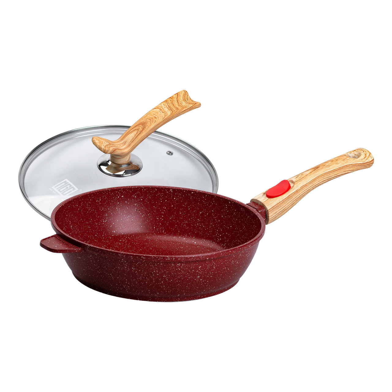 Алюмінієва глибока сковорода (2,8 л) зі скляною кришкою Ø 26 см Червоний MGC HP-4-464R - Зображення 5