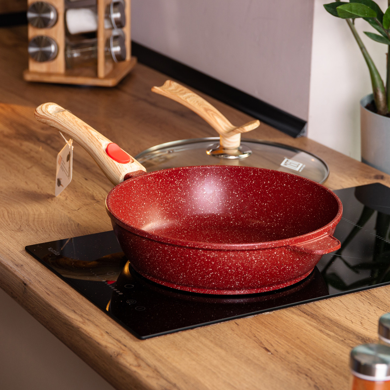 Алюмінієва глибока сковорода (2,8 л) зі скляною кришкою Ø 26 см Червоний MGC HP-4-464R - Зображення 8