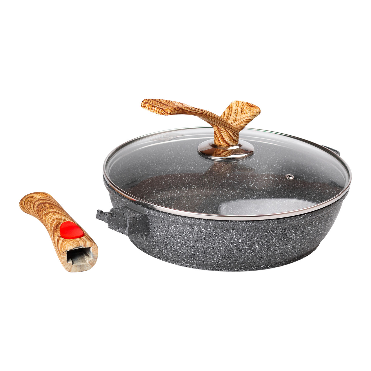 Алюмінієва глибока сковорода (2,8 л) зі скляною кришкою Ø 26 см сіра MGC HP-4-464G - Зображення 4