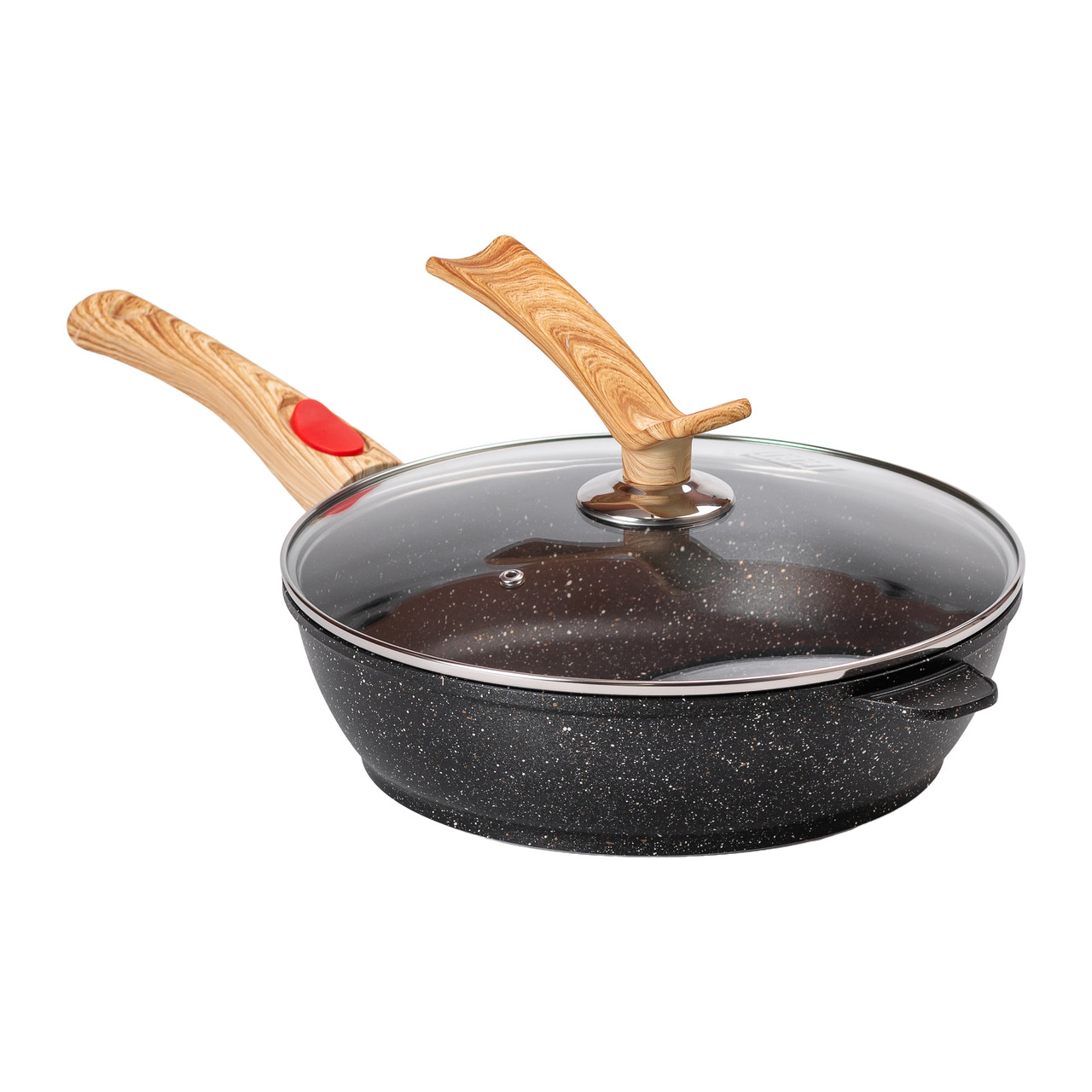 skovoroda_alyuminievaya_3_5_litra_glubokaya_so_steklyannoy_kryshkoy_i_semnoy_ruchkoy_28_sm_chernaya_mgc Алюмінієва глибока сковорода (3,5 л) зі скляною кришкою Ø28 см чорна MGC HP-4-465B - Зображення 1