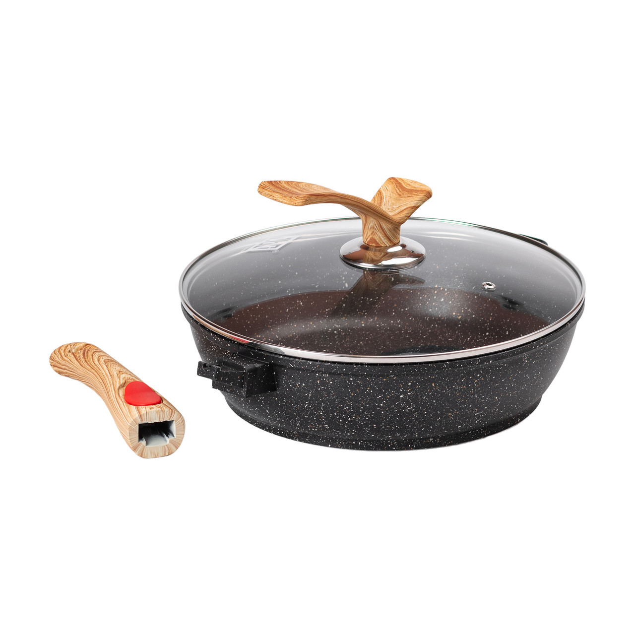 Алюмінієва глибока сковорода (3,5 л) зі скляною кришкою Ø28 см чорна MGC HP-4-465B - Зображення 4