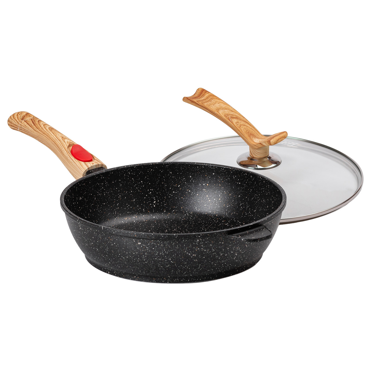 Алюмінієва глибока сковорода (3,5 л) зі скляною кришкою Ø28 см чорна MGC HP-4-465B - Зображення 5