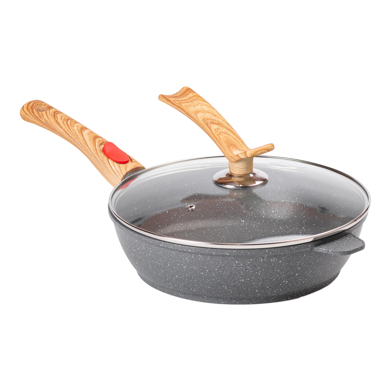 skovoroda_alyuminievaya_3_5_litra_glubokaya_so_steklyannoy_kryshkoy_i_semnoy_ruchkoy_28_sm_seraya_mgc Алюмінієва глибока сковорода (3,5 л) зі скляною кришкою Ø28 см сіра MGC HP-4-465G - Зображення 1