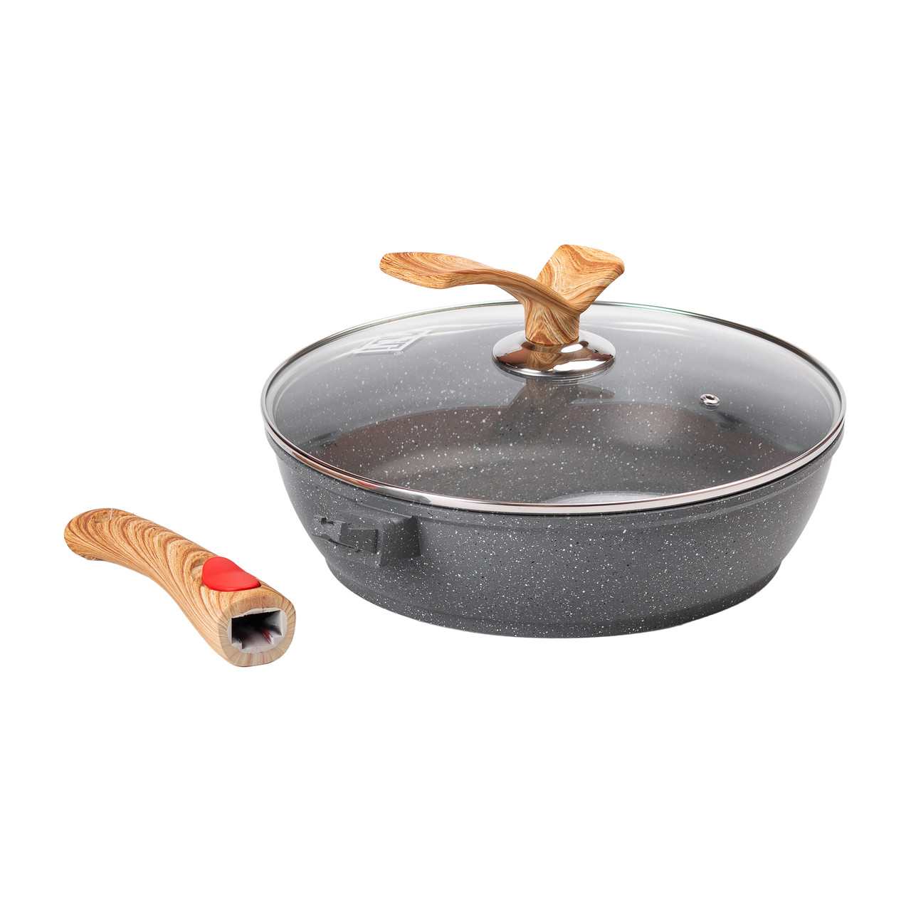 Алюмінієва глибока сковорода (3,5 л) зі скляною кришкою Ø28 см сіра MGC HP-4-465G - Зображення 4