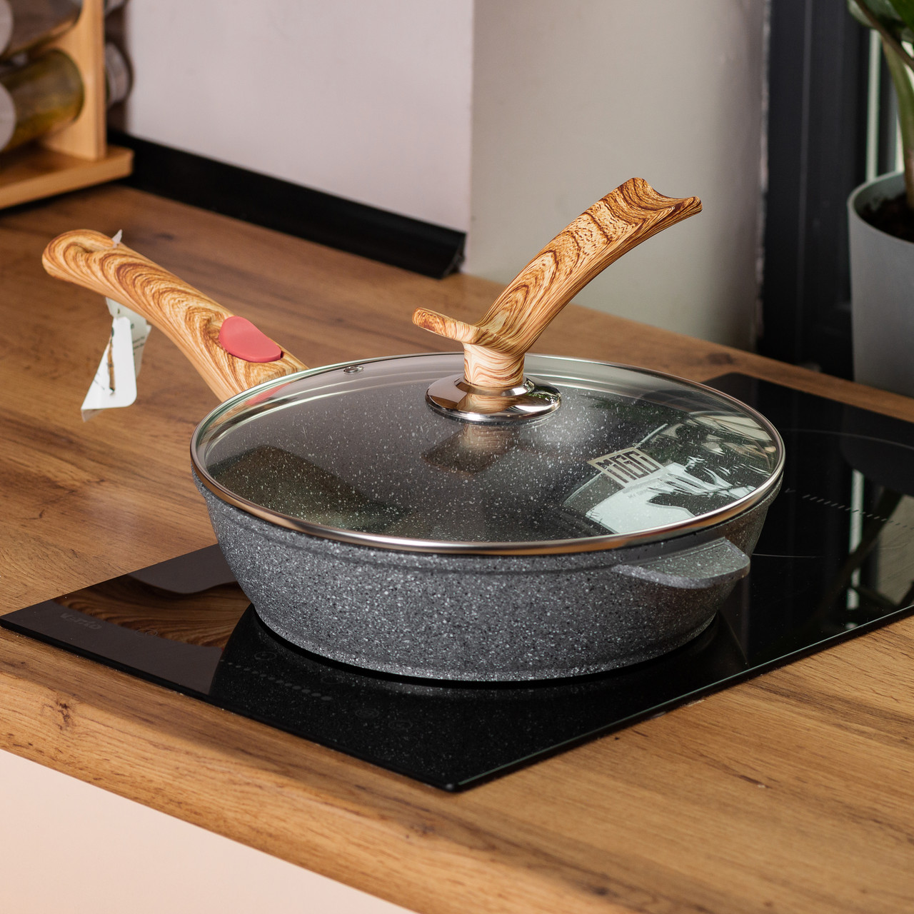 Алюмінієва глибока сковорода (3,5 л) зі скляною кришкою Ø28 см сіра MGC HP-4-465G - Зображення 7