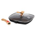 Алюмінієва сковорода-гриль 28 см зі скляною кришкою, квадратна, чорна MGC HP-4-462B - Зображення 4