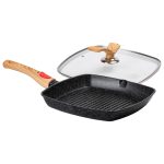 Алюмінієва сковорода-гриль 28 см зі скляною кришкою, квадратна, чорна MGC HP-4-462B - Зображення 6