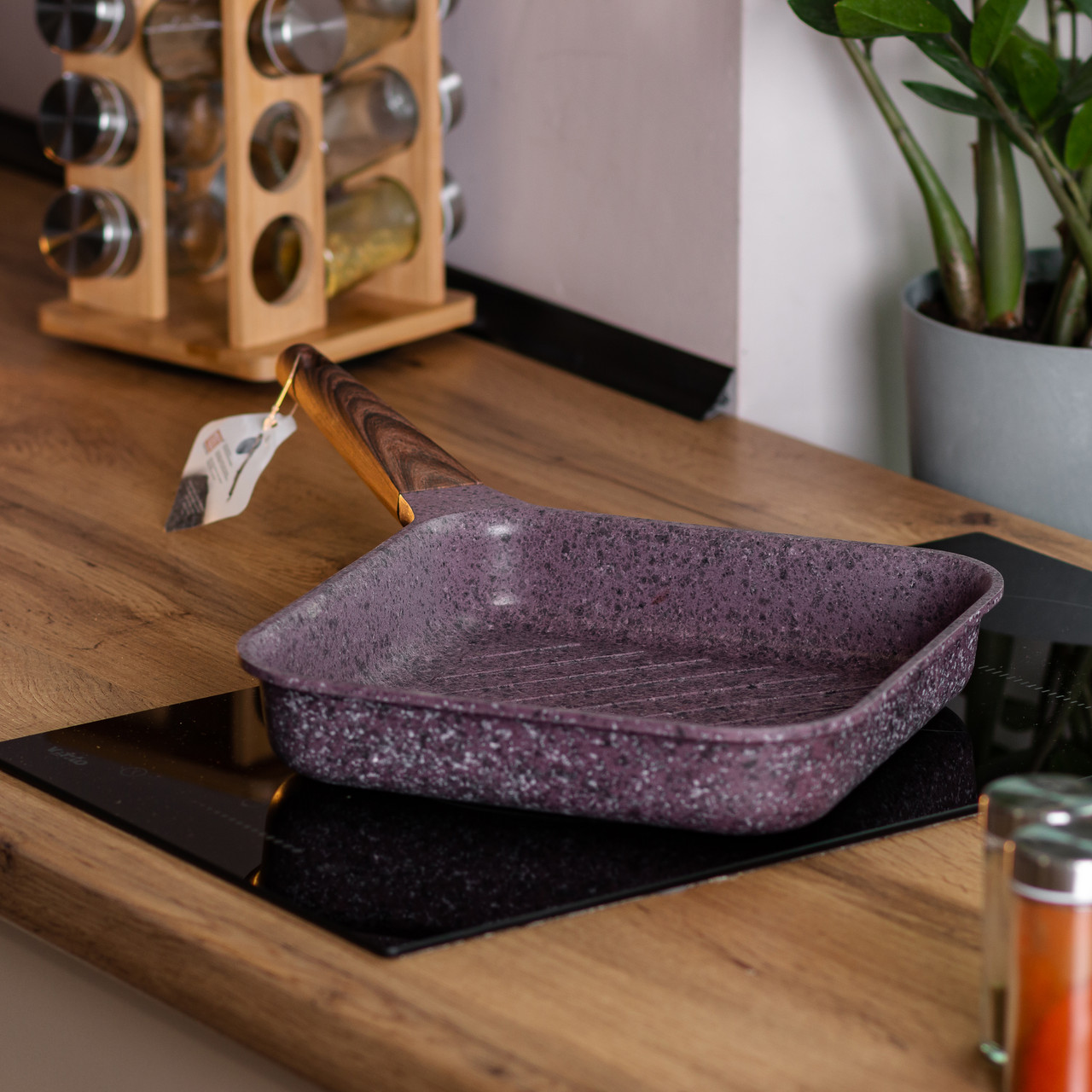 Сковорода-гриль алюмінієва, квадратна, 2,5 літри, з антипригарним покриттям, 24 см, MGC Purple HP-4-443M - Зображення 6