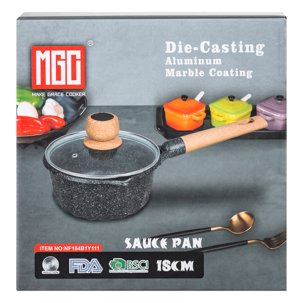 Сотейник з антипригарним покриттям 2,9 л з товстим дном Ø 18 см MGC HP-4-431CO - Зображення 7