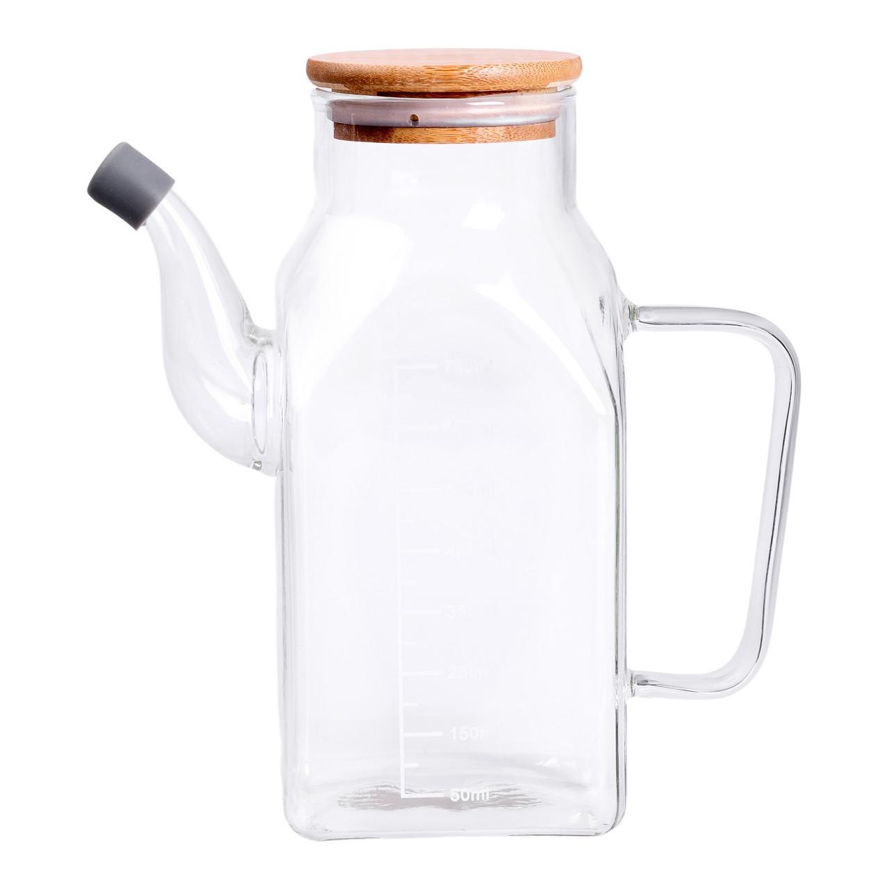 Скляна пляшка для олії 750 мл з ручкою та бамбуковою кришкою HP-34-4 - Зображення 4