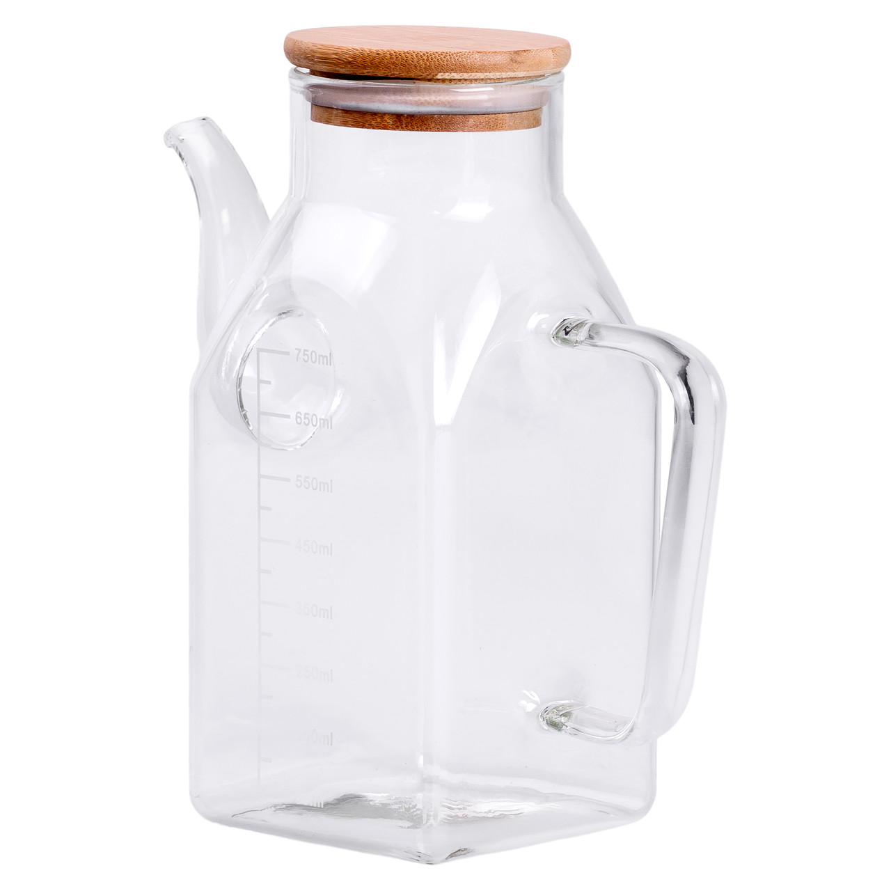 Скляна пляшка для олії 750 мл з ручкою та бамбуковою кришкою HP-34-4 - Зображення 5