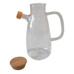 Скляна пляшка для олії та оцту з носиком і дозатором 650 мл, кришка з дерева, квадратна ручка HP-34-1-650 - Зображення 2