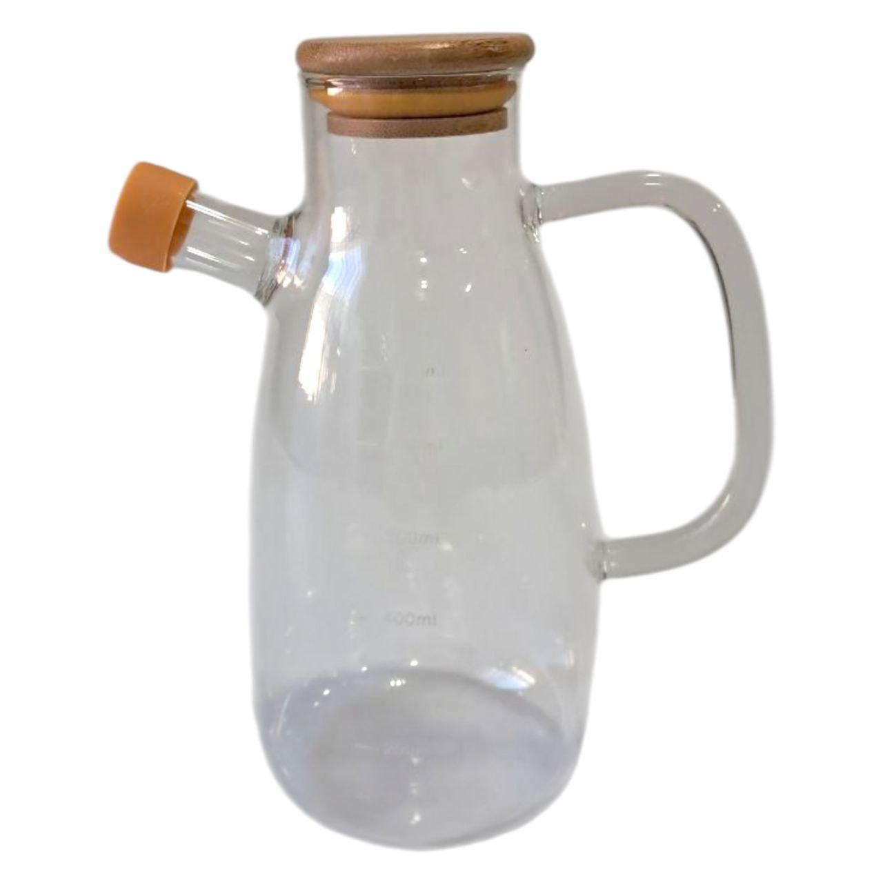 Скляна пляшка для олії та оцту з носиком і дозатором 650 мл, кришка з дерева, квадратна ручка HP-34-1-650 - Зображення 3