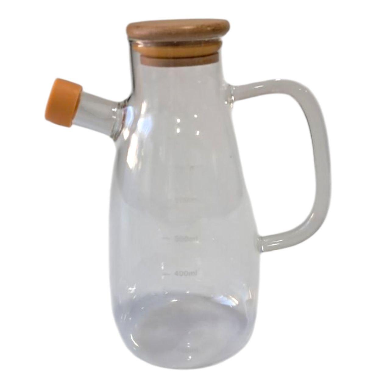 Скляна пляшка для олії та оцту з носиком і дозатором 650 мл, кришка з дерева, квадратна ручка HP-34-1-650 - Зображення 4