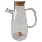 Скляна пляшка для олії та оцту з носиком і дозатором 650 мл, кришка з дерева, квадратна ручка HP-34-1-650 - Зображення 5