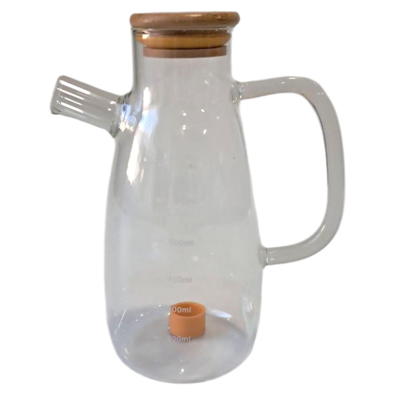 Скляна пляшка для олії та оцту з носиком і дозатором 650 мл, кришка з дерева, квадратна ручка HP-34-1-650 - Зображення 5