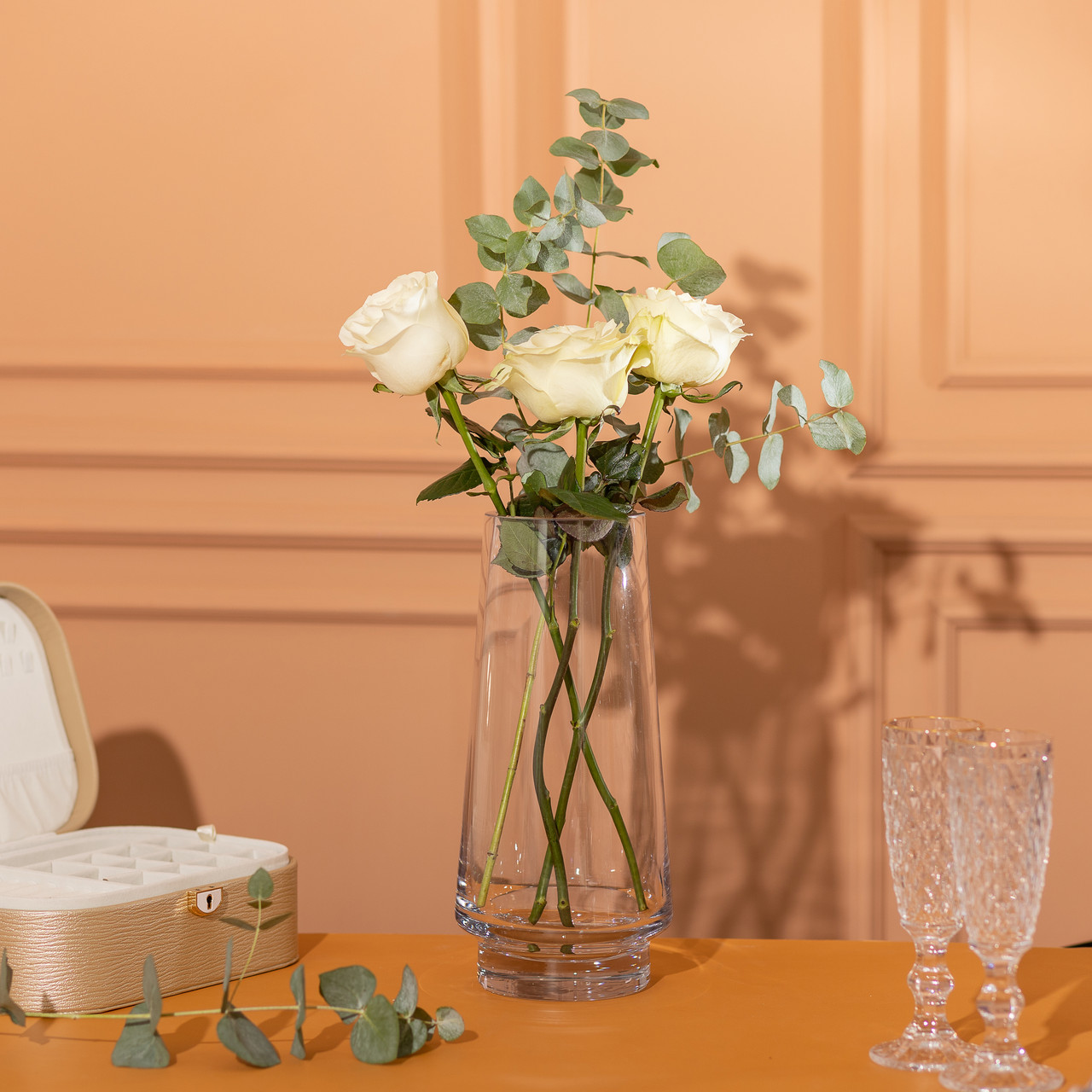 Скляна декоративна ваза для квітів 21 см прозора ваза для інтер'єру 1 л HP-10-21 - Зображення 3